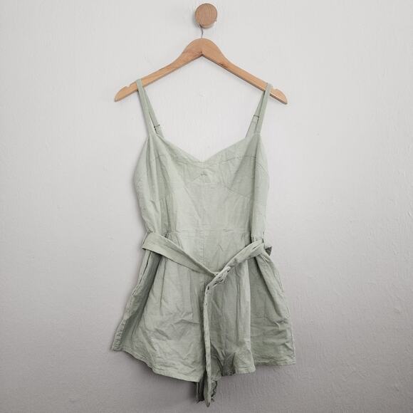 House of Harlow 1960 Nicola Linen Blend Romper Sage Green XLarge - Picture 1 of 13